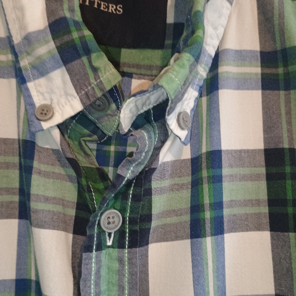 American Eagle Outfitters LT Plaid Shirt Green Blue‎ White Button Front Athletic - Picture 6 of 12
